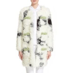 Shrimps Cheryl Faux Fur Tricolor Spotted Open Front Midi Coat Size Medium